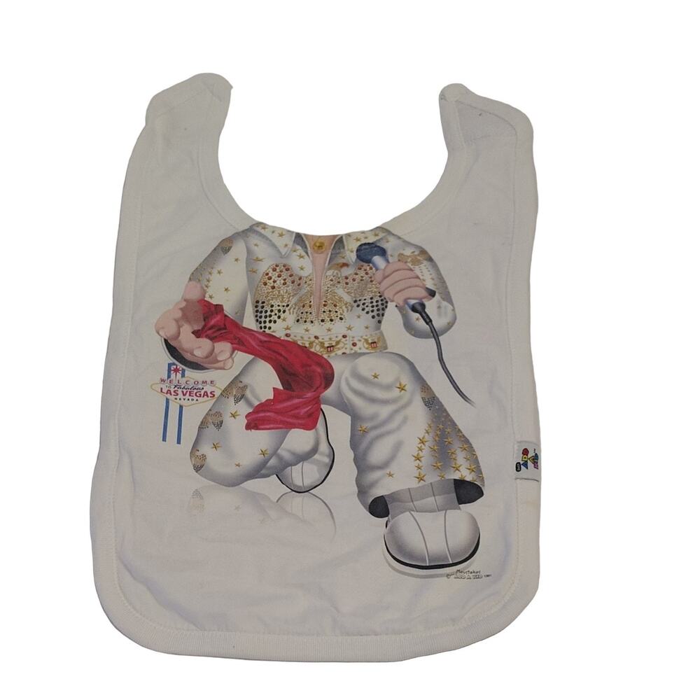 Just Add A Kid Elvis Presley Las Vegas Baby Bib 100% Cotton Hook & Loop White